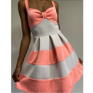Rue 21 Hot Pink and White Striped Pleated Bow Dress